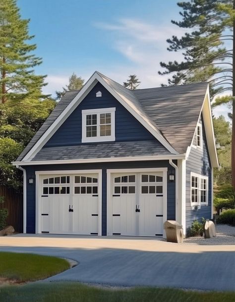 Coastal Garage with Gable Roof Attaching A Garage To Your House, 2 Car Detached Garage With Apartment, Garage With Adu Above, Coastal Carriage House, Detached Garage Designs With Loft, Attached Garage With Apartment Above, Addition Above Garage Before And After, Detached Garage With Breezeway To House, Detached Garage Addition