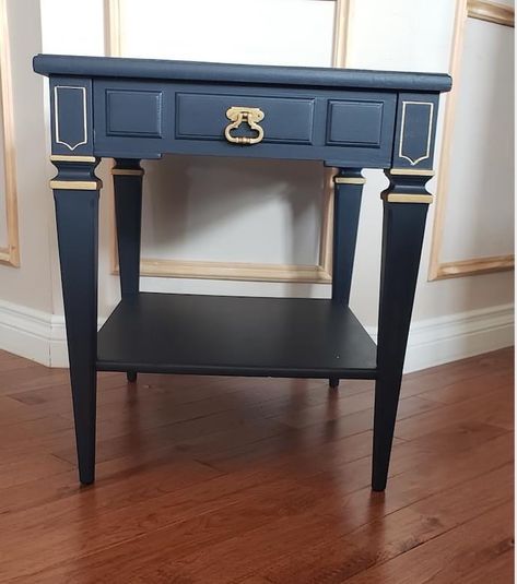 Gold End Table, Gold Coffee Table, Fusion Mineral Paint, Navy Gold, Mineral Paint, Flipping Furniture, Refinishing Furniture, Midnight Blue, End Tables