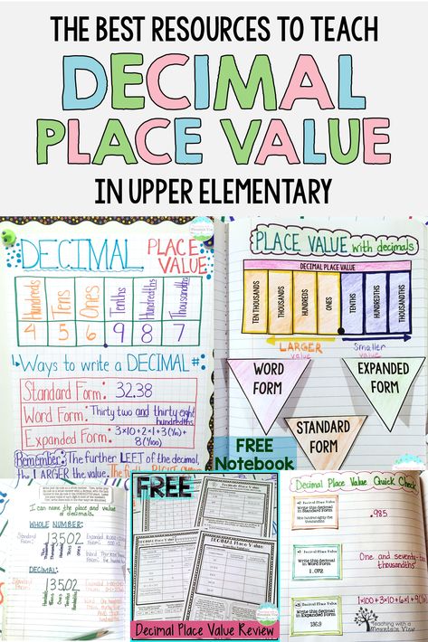 Are you teaching decimal place value in upper elementary math? This is the BEST set of content-based lessons and activities to keep students engaged. Place Value Notes Math Journals, Place Value Decimals Activities, Teaching Decimals 4th, Teaching Decimal Place Value, Teaching Decimals 5th Grade, Place Value Activities 5th Grade, Decimal Place Value Activities, Place Value Art Project, Place Value Decimals