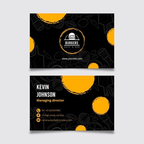 Free vector american food business card ... | Free Vector #Freepik #freevector #fast-food-business-card #food-card #restaurant-business-card #restaurant-card Italian Food Restaurant, Food Business Card, Visiting Card Templates, Restaurant Business Cards, Bike Sketch, Branding 101, Double Sided Business Cards, Brunch Restaurants, Vertical Business Cards