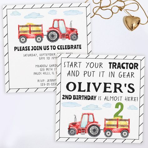 Tractor 2nd Birthday, Tractor Birthday Invitations, 2nd Birthday Boy, Birthday Boy Party, Boy Party Invitations, Tractor Birthday Party, 2nd Birthday Boys, Tractor Birthday, 2nd Birthday Invitations