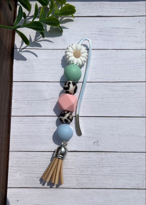 Floral bookmark, bookmark, silicone beads, gift for her, teacher gift, librarian, page marker, leopard, small business owner Clay Bead Bookmark, Silicone Beaded Bookmarks, Silicone Bead Bookmark, Freshie Hangers, Denham Springs Louisiana, How To Make Silicone, Bead Business, Clay Bracelets, Bead Creations