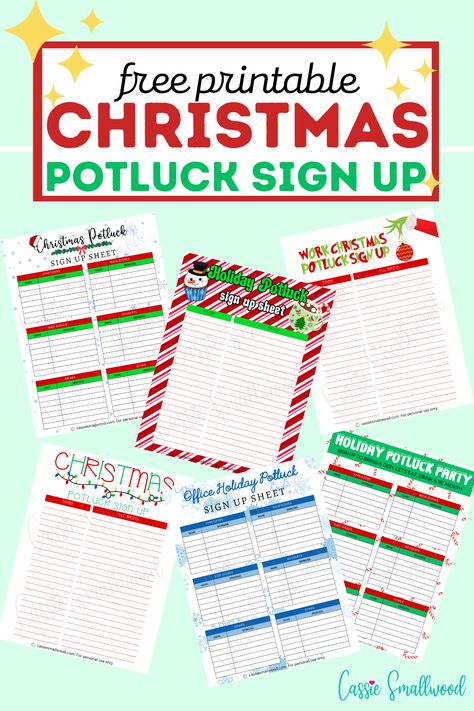 Free printable Christmas potluck sign up sheets Holiday Party Potluck, Christmas Party Potluck, Cheerleading Signs, Work Potluck, Party Food Signs, Christmas Potluck, Christmas Party Planning, Sign Up Sheets, Potluck Party