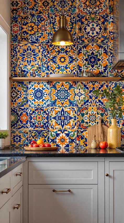 backsplash kitchen ideas Marocan Tiles, Modern Moroccan Kitchen, Moroccan Kitchen Decor, Moroccan Tiles Kitchen, Mexican Tile Kitchen, Vintage Tin Tiles, Moroccan Tile Backsplash, Backsplash Kitchen Ideas, Scallop Tiles