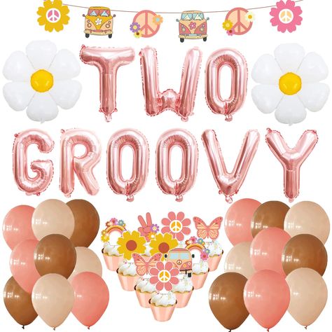 Two Groovy Birthday Party Decorations, Two Groovy Birthday Party Decor Ideas, One Groovy Gal Birthday, Two Groovy Birthday Balloons, One Groovy Babe Birthday Decor, Two Groovy Birthday Party, 2 Groovy Birthday Party Invites, 2 Groovy Birthday Invitations, Flower Party Decorations