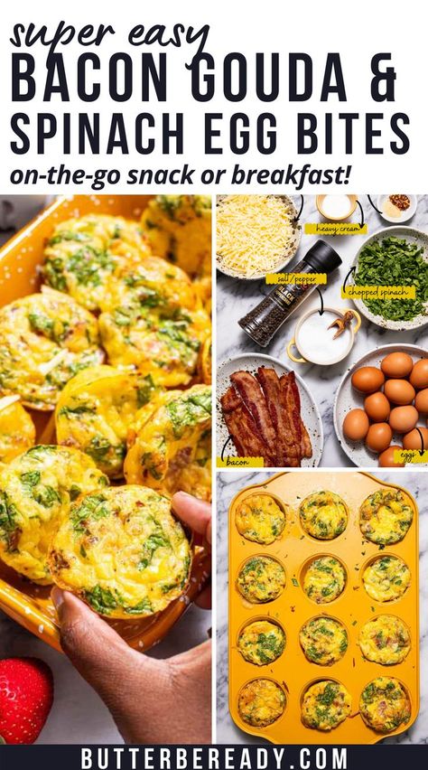 Spinach Egg Bites, Bite Size Breakfast, Spinach Bites, Egg Bites Recipe, Breakfast Prep, Easy Bacon, Bacon Egg And Cheese, Spinach Egg, Breakfast Bites