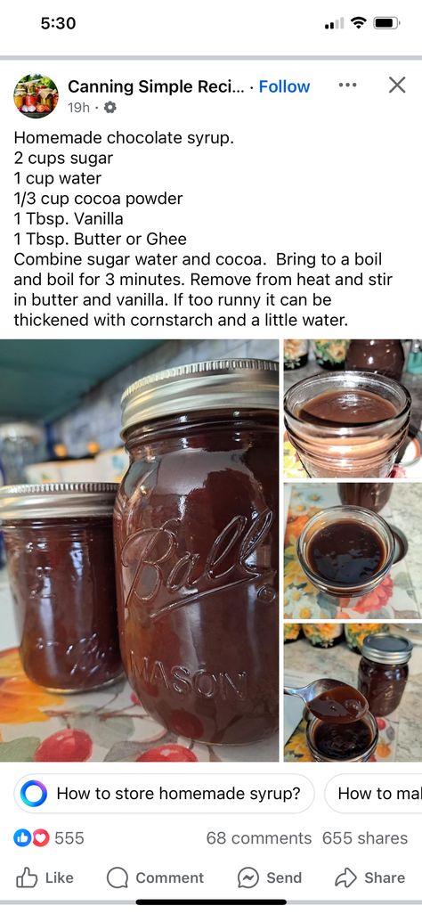 Hershey Chocolate Syrup, Chocolate Sauce Recipe, Chocolate Syrup Recipes, Homemade Chocolate Syrup, Homemade Dry Mixes, Jamie Oliver Recipes, Homemade Syrup, Low Carb Sides, Hershey Chocolate