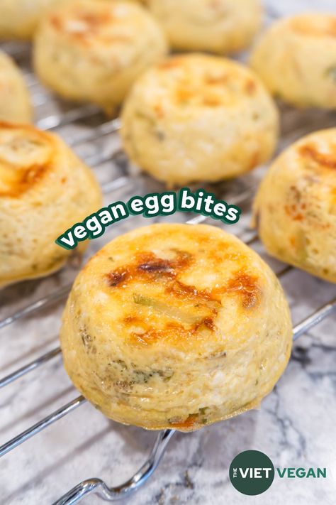 These vegan egg bites are perfect for a grab and go breakfast or snack. It's high protein, meal prep and freezer friendly! Vegan Egg Bites, Vegan Fast Food Options, Protein Meal Prep, Meat Replacement, High Protein Meal, Vegan Egg, Vegan Fast Food, High Protein Meal Prep, Vegan Fish