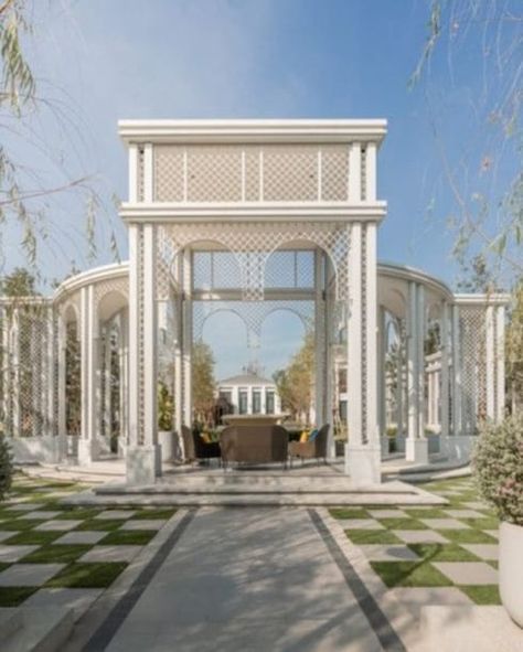 Venetian Garden, Pelamin Idea, Wrought Iron Gazebo, Iron Gazebo, Art Deco Garden, Modern Tudor, Modern Gazebo, Resort Plan, Fairytale Forest