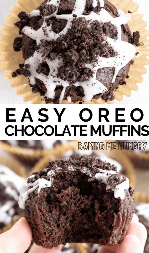 These decadent Oreo Muffins are perfect for Oreo lovers! Loaded with that delicious Oreo flavor, this makes a great snack or indulgent breakfast food for everyone to enjoy. It can even be the ultimate dessert. Oreo Cookie Muffins, Oreo Muffins Recipe, Muffin Oreo, Oreo Muffins, Double Chocolate Muffins, Oreo Chocolate, Oreo Flavors, Dessert Recipies, Healthy Muffin Recipes