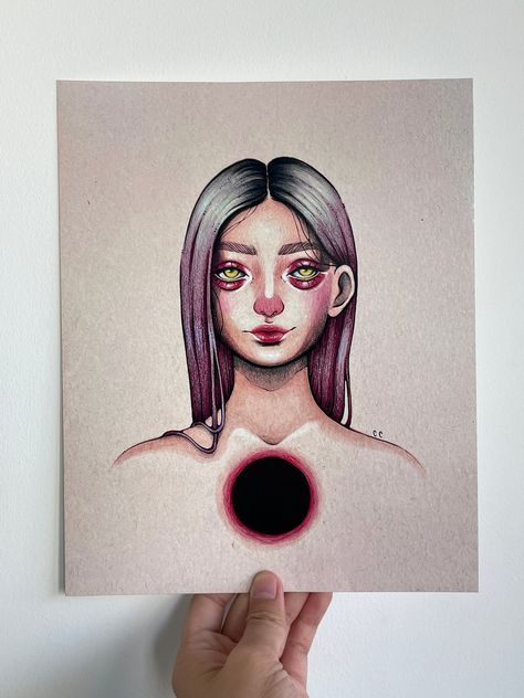 Horror Art Print - 8\"x10\" Print - Traditional Art Print - Copic Markers - Creepy Aesthetic Art Print - \"Chest Hole\" Hole In Chest Art, Landscape Markers, Hole Painting, Creepy Aesthetic, Freebie Stickers, Ideas For Drawing, Marker Drawing, Tree Drawing, Drawn Illustration