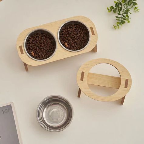 Cat Double Bowl Becoming Cat and Child Bowl Anti Overturning Cat Food Bowl Stainless Steel Pet Bowl Cat Feeding Station, Dog Feeding Bowls, Pet Feeding Station, Wooden Food, Food Bowls, Cat Dishes, Cat Food Bowl, Stainless Steel Bowls, Dog Feeder