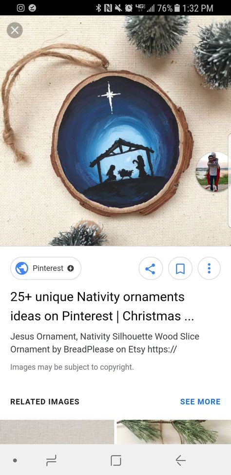 Nativity Ornaments Diy Cricut, Nativity Scene On Wood Slice, Nativity Wood Ornaments, Round Wood Christmas Signs Diy Nativity Scene, Wood Burned Nativity Ornaments, Nativity Silhouette, Christmas Log, Diy Nativity, Diy Tree