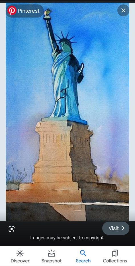 Copper Statue, French Sculptor, Watercolor Tutorial, The Statue Of Liberty, Art Theme, Lady Liberty, History Projects, Art Instructions, Watercolour Tutorials