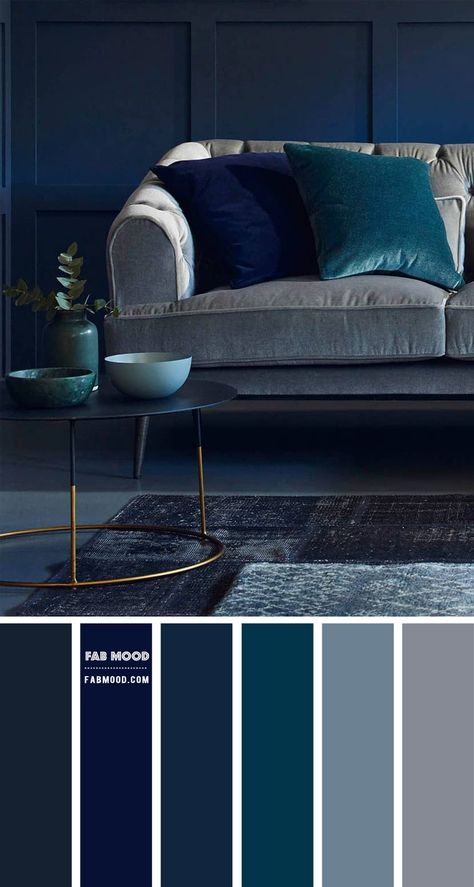 Color inspiration Archives - Fabmood | Wedding Colors, Wedding Themes, Wedding color palettes Navy Blue And Grey Living Room, Blue And Grey Living Room, Blue Living Room Color, Calm Living Room, Blue Grey Living Room, Dark Gray Sofa, Grey Sofa Living Room, Navy Living Rooms, Teal Living Rooms