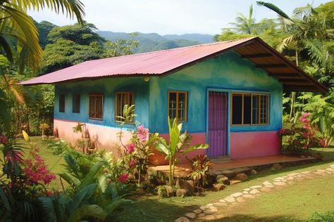 Costa Rica House, Cement Sink, Houses In Costa Rica, Cold Water Shower, Humble House, Zinc Roof, Living In Costa Rica, Wood Exterior, House Built