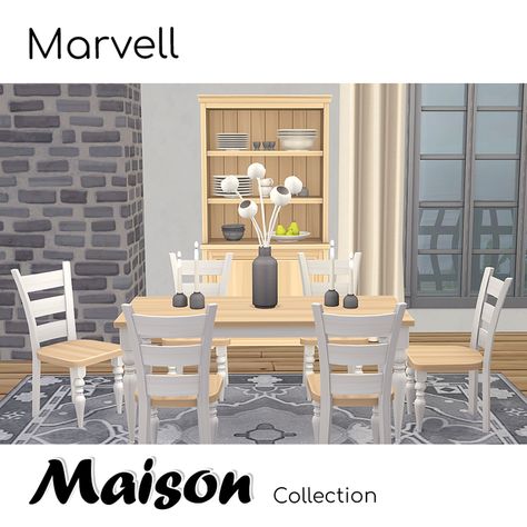 Dinign Room, Dinig Room, Sims 4 Cottage, Sims 4 Kitchen, Maxis Match Cc, Eating Table, Wooden Dining Set, Sims 4 Cc Furniture, Dining Room Set