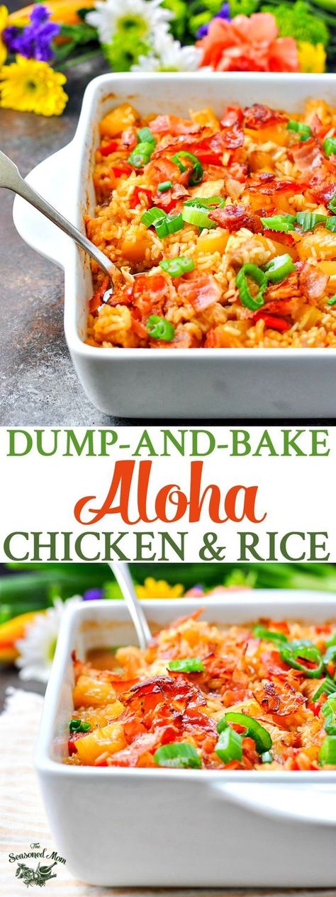 Dump-and-Bake Aloha Chicken and Rice | Easy Dinner Recipes | Dinner Ideas | Chicken Recipes | Chicken Breast Recipes | Casserole Recipes | Bacon Aloha Chicken And Rice, Aloha Chicken, Dinner Ideas Chicken, Recipes Chicken Breast, Dump And Bake, Diner Recept, God Mat, Chicken And Rice, Chicken Rice