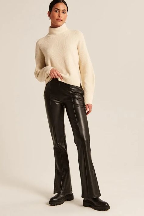 Abercrombie & Fitch Flare Pant Split Hem Pants, Flare Pant, Leather Pant, Chic Leather, How To Hem Pants, Faux Leather Pants, Tailored Pants, Pants Color, Leather Leggings