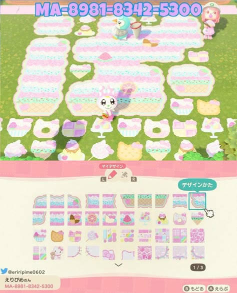 Cutecore Animal Crossing Codes, Acnh Candy Path, Acnh Candycore, Cutecore Animal Crossing, Pastel Kidcore Acnh, Kawaii Acnh, Fairycore Acnh, Kawaii Island, Acnh Kawaii