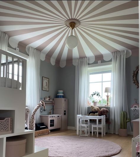 Stripe Ceiling, Striped Ceiling, Kids Room Grey, Painted Ceilings, Big Kids Room, Kid Rooms, London Flat, Painted Ceiling, Nurseries