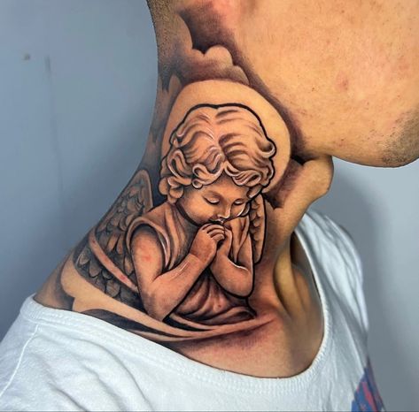 Mens Face Tattoos, Clock And Rose Tattoo, Cupid Tattoo, 13 Tattoo, Side Neck Tattoo, Cherub Tattoo, Clown Tattoo, Chicano Style Tattoo, Men Tattoos Arm Sleeve