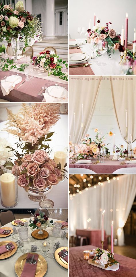 Dusty Rose Wedding Decor, Old Rose Wedding, Dusty Rose Wedding Theme, Rose Wedding Decor, Champagne Wedding Cakes, Dusty Rose Wedding Colors, Rose Wedding Decorations, Rose Wedding Theme, Wedding Table Setup