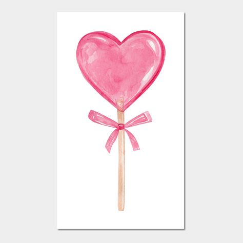 Paintings Of Hearts, Heart Lollipop Painting, Heart Lollipop Drawing, Pink Heart Lollipop, Lollipop Drawing, Pink Doodles, Lollipop Art, Valentines Day Art, Heart Lollipop