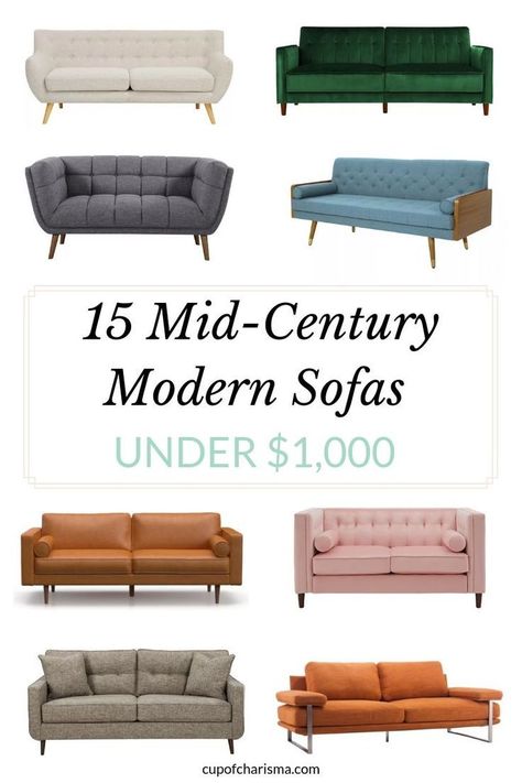 15 Mid-Century Modern Sofas Under $1000 To Make Your Home Decor Dreams Come True. Lifestyle Blogger Cup of Charisma #HomeDecor #MidCenturyModern #MidCentury #Sofas #DecorRoundup Mid-century Modern Sofa, Mid Century Modern Chairs Living Room, Mcm Couch, Ts4cc Furniture, Mid Century Modern Sofa Bed, Mcm Sofa, Mid Century Modern Living Room Furniture, Modern Couches, Sofa Mid Century