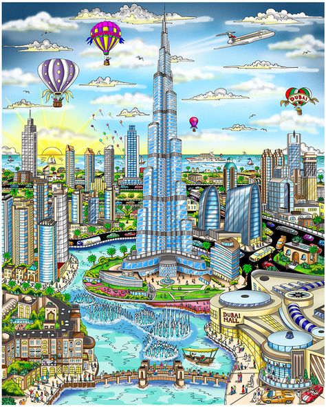 Available Now: Fazzino’s Dubai 3D Pop Art Pieces Charles Fazzino, Dubai Art, 3d Pop Art, Summertime Crafts, Vintage Poster Design, Sand Crafts, City Drawing, Bookshelf Design, Visit Dubai