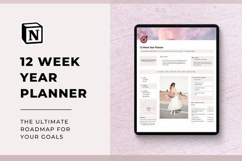 Notion 12 Week Year Planner Template by Julia On Purpose on @creativemarket 12 Week Plan, 12 Week Year Planner, 12 Week Year, Goal Mapping, Vision Planner, Task Tracker, Goal Examples, Notion Dashboard, Year Planner