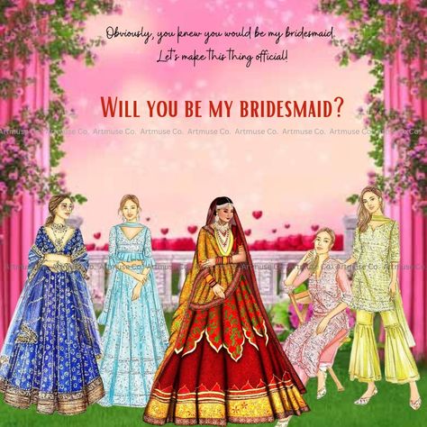 Bridesmaid Invitation Bridesmaid Invitation Card, Wedding Illustration Card, No Wedding, Canva Wedding, Gown Suit, Bridesmaid Invitation, Bridesmaid Card, Etsy Ideas, Wedding Illustration