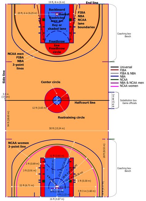 In this image you can see a basketball court with their parts. Basketball Court Dimensions, Basketball Court Size, Basketball Court Layout, Fiba Basketball, Basketball Plays, Basketball Skills, Montessori Classroom, Diagram Design, A Basketball