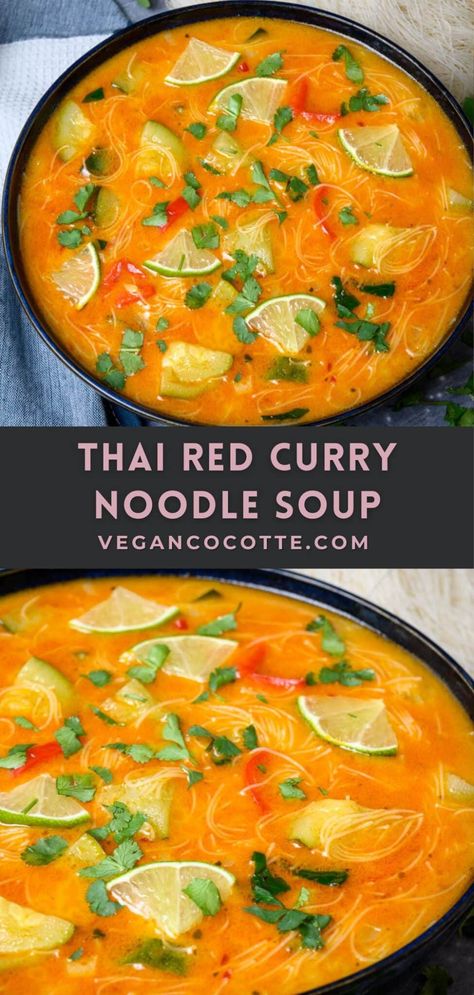 Red Thai Noodles, Thai Curry Soup Vegetarian, Thai Red Curry Noodle Soup Vegetarian, Vegan Thai Red Curry Noodle Soup, Thai Tomato Soup, Red Curry Soup Coconut, Red Thai Curry Wonton Soup, Red Curry Wonton Soup, Red Thai Curry Soup