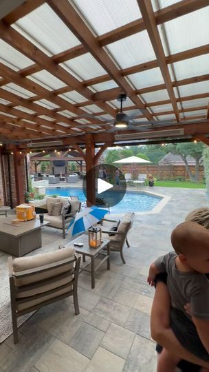 Sky Poly Pergola, Decks With Pergola Ideas, Covered Pergola Attached To House, 1970s House Renovation, Gazebo Decorations, Magnolia House, Deck Railing Design, Rustic Patio, Instagram Cover