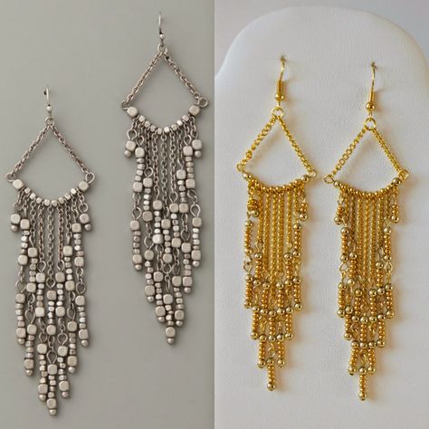 DIY Gold Chandelier Earrings - My Girlish Whims Drop Earrings Diy, Chandelier Earrings Diy, Small Diamond Rings, Beautiful Diamond Earrings, Beaded Chandelier Earrings, Gold Chandelier Earrings, Bijoux Fil Aluminium, Diy Gold, Diy Chandelier