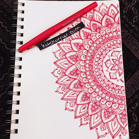 Sketchbook : Mandalas #141 @ kitskorner.com Red Mandala, Arte Doodle, Mandala Doodle, Mandalas Painting, Doodle Inspiration, Mandalas Drawing, Mandala Art Lesson, Mandala Flower, Watercolor Ideas