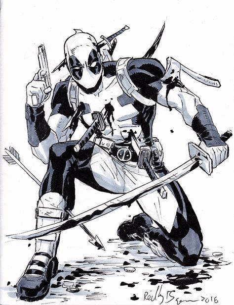 Deadpool by ReillyBrown Mcu Art, Deadpool Drawing, Deadpool Artwork, Chibi Marvel, Comic Art Sketch, Deadpool Art, Deadpool And Spiderman, Deadpool Comic, Deadpool Wallpaper