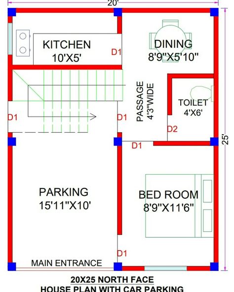 20x25 Floor Plan, 500 Sq Ft House Plans 2 Bedroom, 20x25 House Plans, 500 Sq Ft House, Smart House Plans, Mini House Plans, 20x30 House Plans, Budget House Plans, 20x40 House Plans