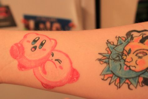 Matching Kirby Tattoos, Moon And Sun Tattoos, Kirby Tattoo, Appearance Goals, Kirby Fanart, Sick Tattoos, Love Yourself Tattoo, Kirby Character, Sick Tattoo