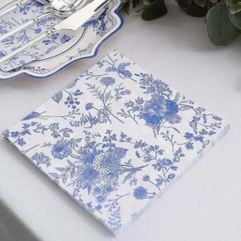 Amazon.com: Efavormart 20 Pack | White/Blue Chinoiserie Floral Print 2-Ply Paper Napkins, Disposable Dinner Napkins : Toys & Games Chinoiserie Paper Napkins, Blue And White Napkins, Blue And White Paper Napkins, Chinoiserie Birthday Party, Blue And White Birthday Decorations, Paper Napkin Folding Ideas Easy, Chinoiserie Napkins, Blue And White Party, Restaurant Tableware