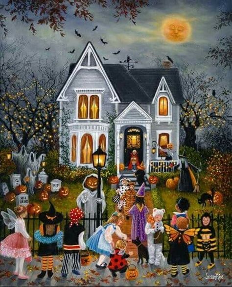 Halloween Art 🎃 Painting Ghosts, Veselý Halloween, Scary Night, Halloween Folk Art, Fröhliches Halloween, Halloween Artwork, Halloween Illustration, Halloween Painting, Halloween Vintage