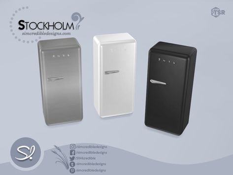 Sims 4 Cc Fridge Functional, Sims 4 Refrigerator Cc, Sims 4 Fridge Cc, Sims 4 Cottage, Powder Room Mirror, Smeg Fridge, Sims 4 Kitchen, Cc Sims, Sims Community