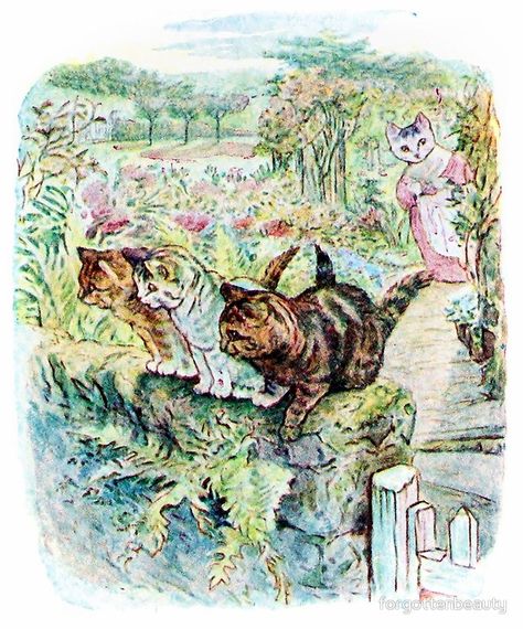 Kittens Playing on a Wall - Beatrix Potter Beatrix Potter Tom Kitten, Beatrix Potter Cat Illustrations, Beatrice Potter Illustration, Beatrix Potter Tattoo, Beatrix Potter Illustrations, Tom Kitten, Beatrice Potter, Edith Holden, Peter Rabbit And Friends