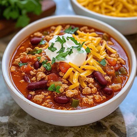 This award-winning turkey chili recipe is a hearty, healthy dish packed with bold flavors and lean protein, perfect for any occasion. Turkey Chili Stovetop, High Protein Chili Recipes, Turkey Chilli Recipes, Healthy Chilli Recipe, Ground Turkey Chilli, Best Chili Recipe Award Winning, Chilli Recipe Crockpot, Healthy Chilli, Ground Turkey Chili Recipe