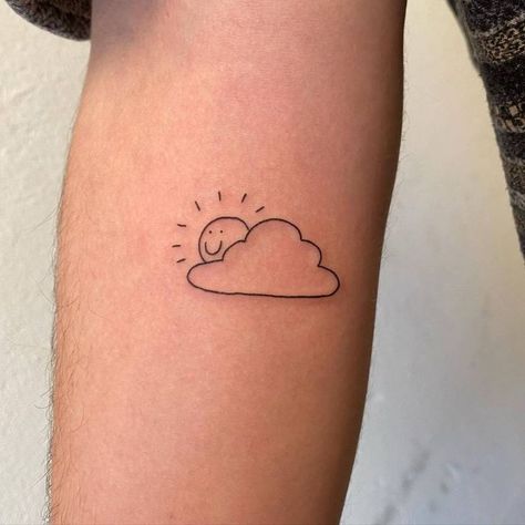 Sun And Cloud Tattoo, Rain Cloud Tattoos, Cloud Tattoo Design, Clouds Tattoo, Peace Sign Tattoos, Floral Back Tattoos, Forever Tattoo, Sun Tattoo Designs, Sunset Tattoos