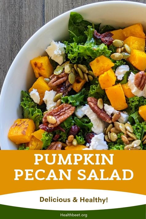 Pumpkin Kale Salad, Healthy Green Salads, Catering Recipes, Delicious Healthy Salads, Pumpkin Salad, Fall Salad, Kale Salad Recipes, Pecan Salad, Roasted Pumpkin