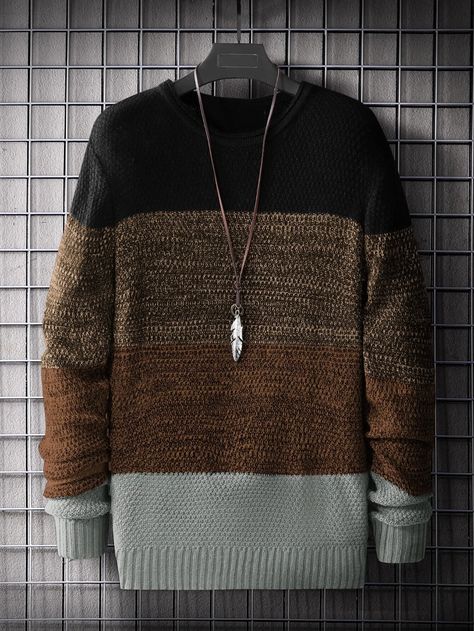 Men Cut And Sew Sweater | SHEIN USA Sew Sweater, Men Knitwear, Sweater Outfits Men, Trendy Shirt Designs, Mens Fashion Wear, Concept Clothing, Tshirt Design Men, Guys Clothing Styles, Men Stylish Dress