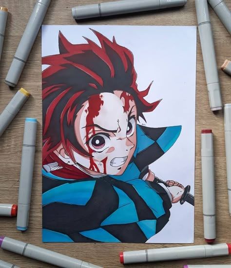 Tanjiro Painting, Tanjiro Sketch, Drawing Tanjiro, Tanjiro Drawing, Goku Canvas, Tanjiro Art, Naruto Goku, Anime Canvas Painting, Naruto Sketch Drawing