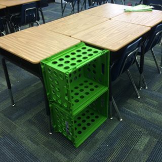 Use crates to make a supply station for each group of desks. | 35 Cheap And Ingenious Ways To Have The Best Classroom Ever Organization Classroom, Classroom Arrangement, Classroom Hacks, Teaching Organization, 5th Grade Classroom, Classroom Organisation, Classroom Storage, 4th Grade Classroom, 3rd Grade Classroom